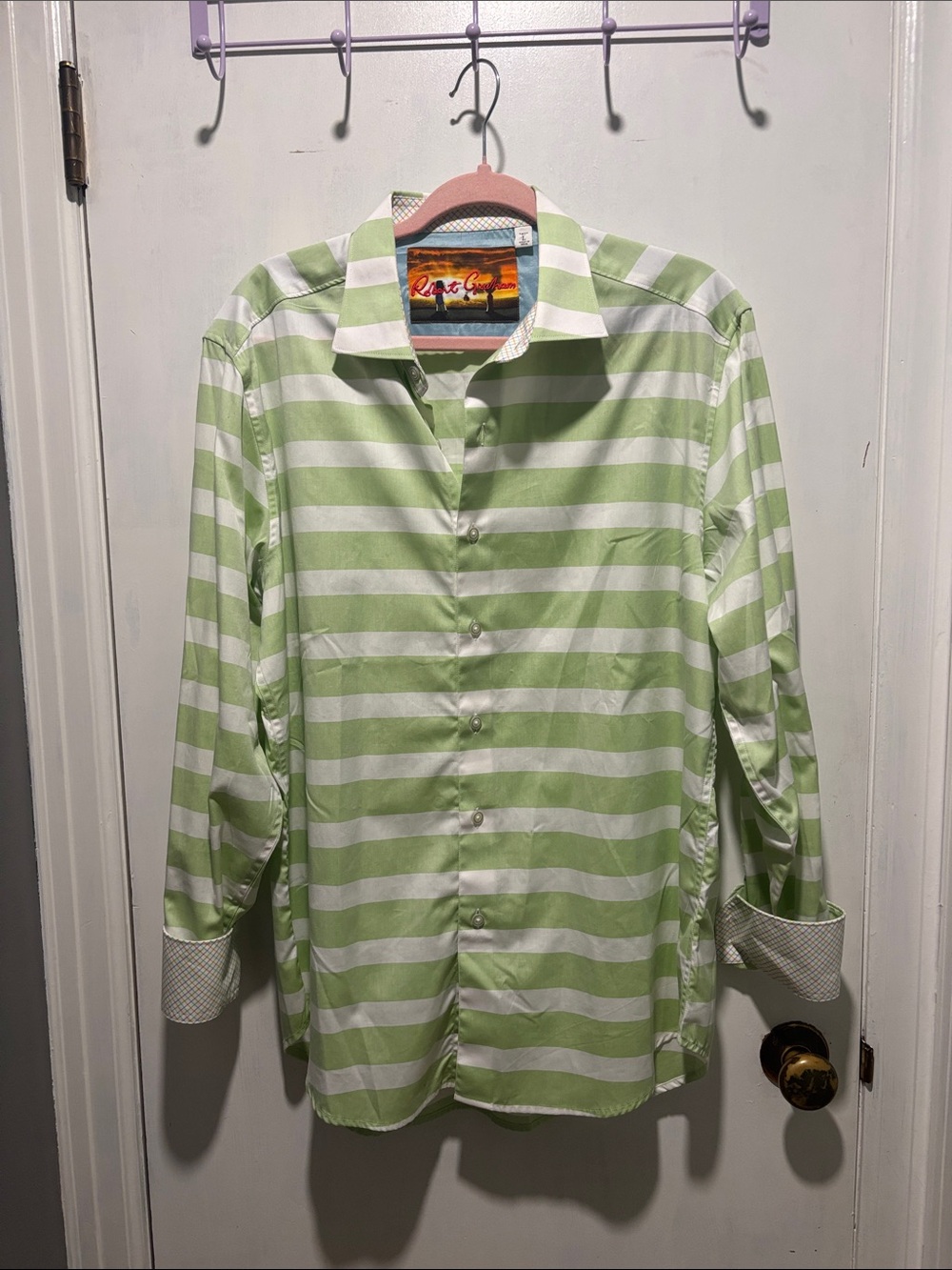 ROBERT GRAHAM stripe cotton button down dress shirt size medium